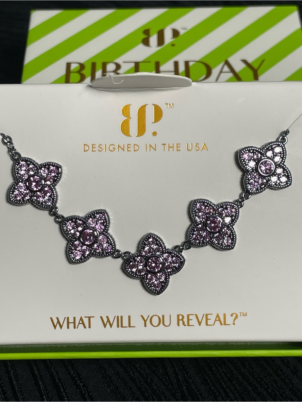 Bomb Party August 2026 “Happily Ever After” Clover Necklace Hematite/Pink Spinel